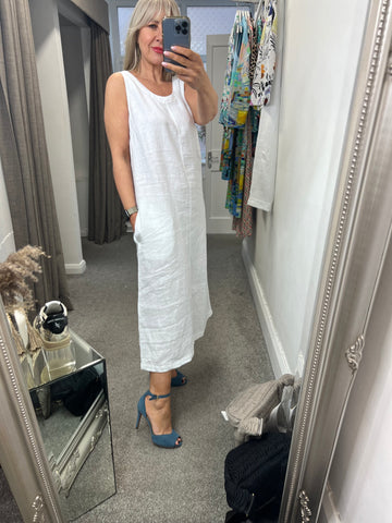 25234 White Linen Dress