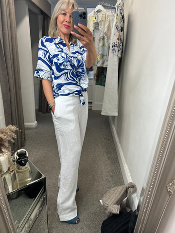 25231 Long White Linen Trousers